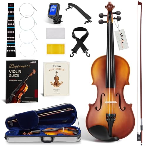 AKLOT Handcrafted Full Size Violin: Solid Wood Matte Fiddle, Acoustic Beginner 4/4 Violin Kit with...