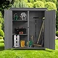 NicBex Outdoor Shed Outdoor Storage Box Outdoor Storage Shed with Lockable Door, Wooden Tool Storage Shed w/Detachable Shelves & Pitch Roof, 56" L x 19.5" W x 64" H, Aqua Grey