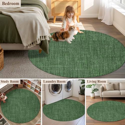 Tapete redondo lavable 4ft color verde oscuro para interior miniatura 6