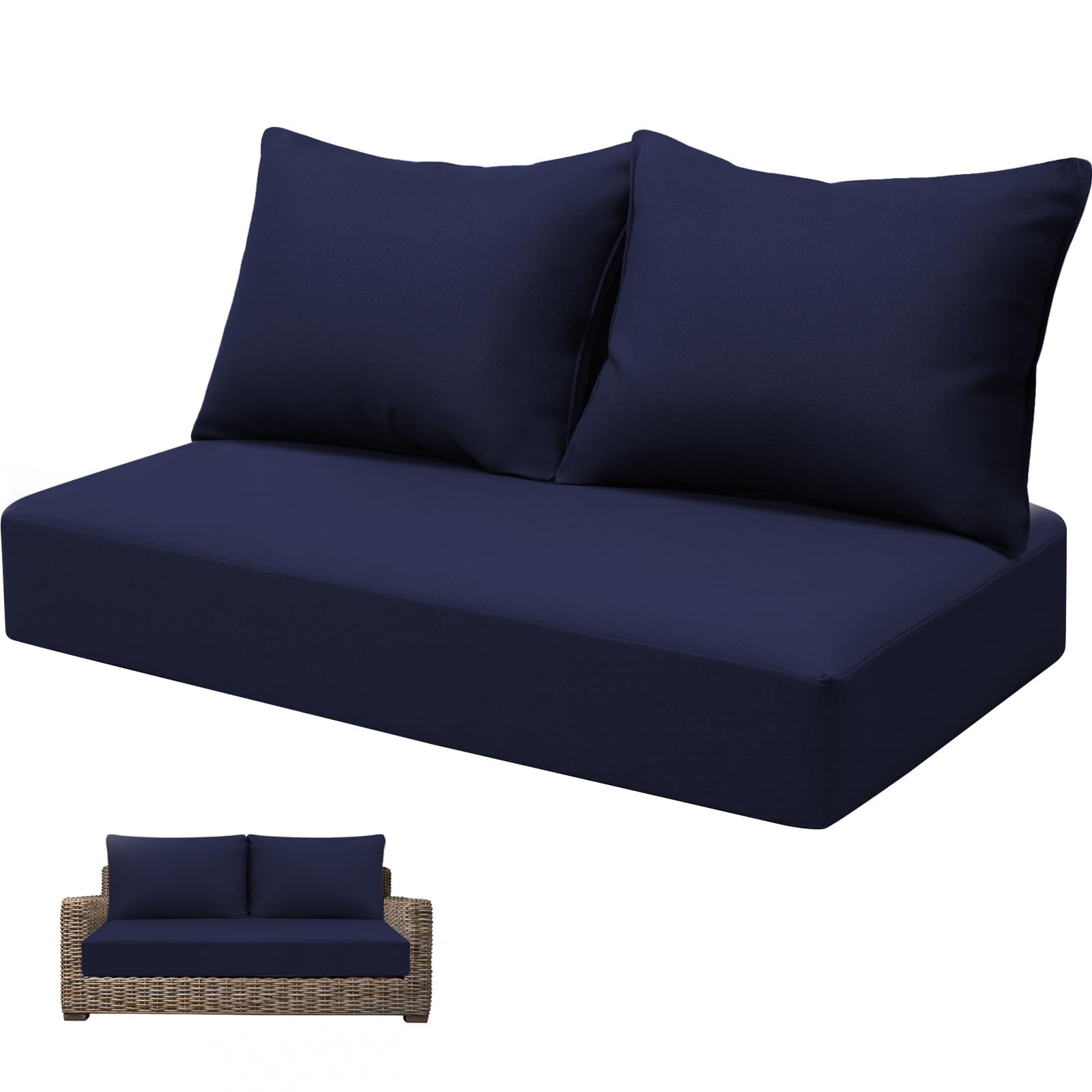 View 1 of ***MISSING BOTTOM CUSHION*** Uthem Outdoor Loveseat Cushion Set, 46 x 24 inch Waterproof Oxford UV Resistant and Fade Resistant Patio Furniture Couch Cushion, Deep Seat Cushions for Patio Couch, Bench and Swing Chair, Blue1#