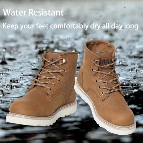Men's Water-Resistant Work Boots, 6" & 8" Leather Safety Boots with EH Protection, Slip-Resistant Sole, Stylish Brown & Vintage Colors, Outdoor Construction Shoes3