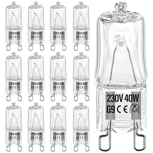 hautllaif 12Pcs G9 Halogen Bulbs 40W Capsule Bulb 230V 2700K G9 LED Bulbs Warm White Light Bulb Ideal for Ceiling Lights Lava Lamp Wax Burners