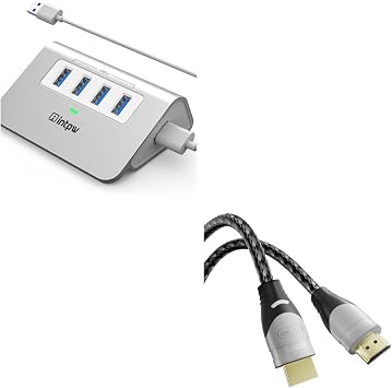 Intpw USB 3.0 Hub,Aluminum 4 Port USB Data Hub 3.0 Multi USB Port Expander Dongle USB Extension Multiport Adapter, 2M HDMI Cable 8K