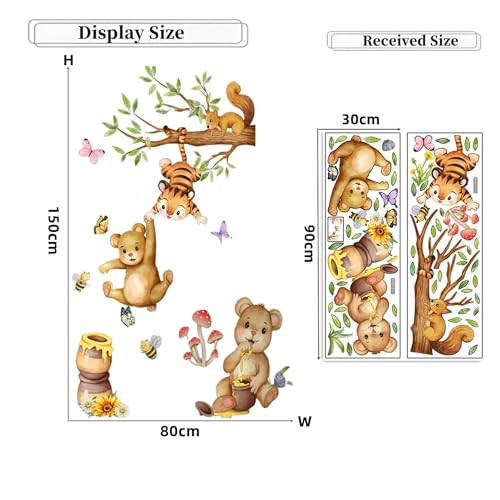 Bear & Tiger Wall Stickers for Nursery Watercolor Forest Animal Wall Decals with Squirrel, Bees & Honey - Image 4