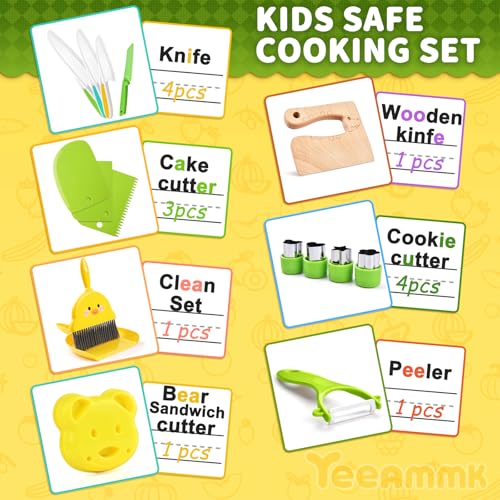 Image of Kids Kitchen Tools,18 Pieces Toddler Cooking Sets Real-Montessori Cooking Set for Toddlers Kids Chef Set with Children Safe Knives Cutting