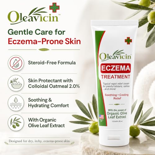 Image of Oleavicin Eczema Treatment Cream (2 Pack) - Anti Itch & Psoriasis Relief for Dry, Itchy, Irritated Skin - Steroid-Free with Organic Olive Leaf Extract - Soothing for Sensitive Skin, Kids & Adults