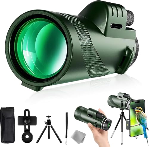 Divons Monoculaire telescoop 12 x 50 monoculaire verrekijker voor volwassenen, met smartphonehouder, statief, waterdicht, compact, voor volwassenen, vogelobservatie, reizen, jacht, concert, sport in