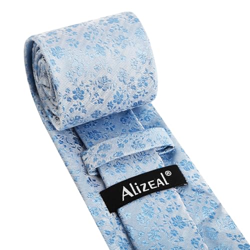 Image of Alizeal Mens 3.15inches Exquisite Floral Tie with Small Flower Printed Pocket Square