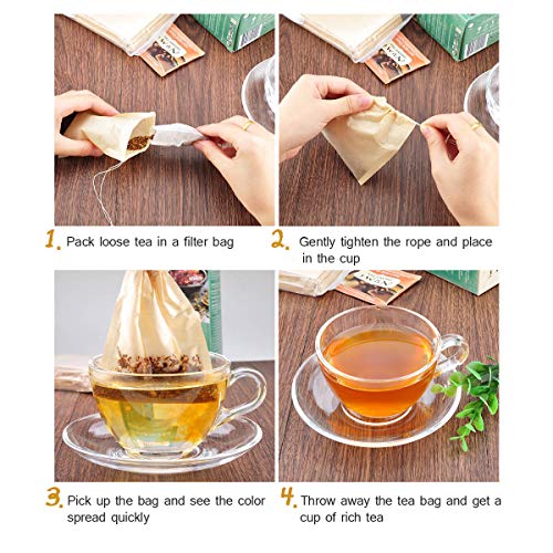 Tea Filter Bags for Loose Tea - 1-Cup Capacity, Disposable Tea Infuser Drawstring Empty Bag by Angooni (3.15\" x 3.94\") - 100 PCS - Thumbnail 3