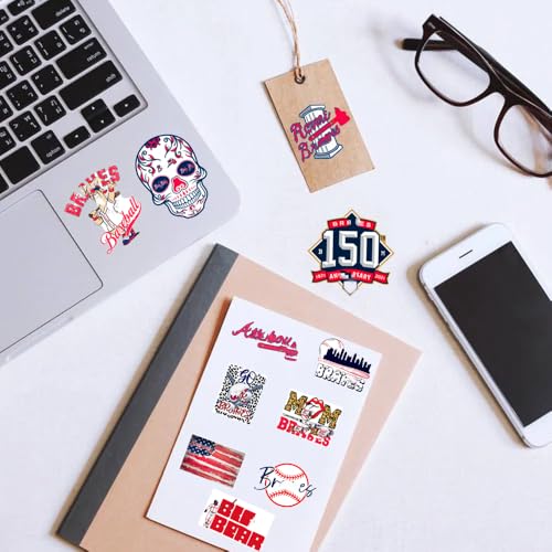 Image of 50 PCS American Sport Team Stickers Pack for Water Bottle, Laptop, Bicycle, Computer, Motorcycle, Travel Case, Car Decal Decoration Sticker (50pcs Atlanta Stickers)