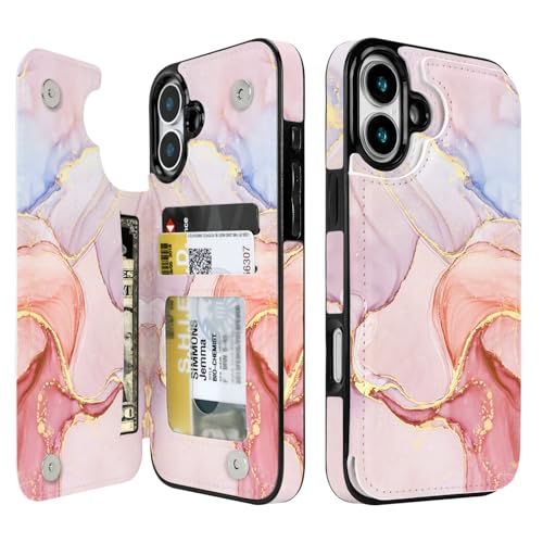 uCOLOR for iPhone 17 Wallet Flip Case with Card Holder Pink Purple Marble