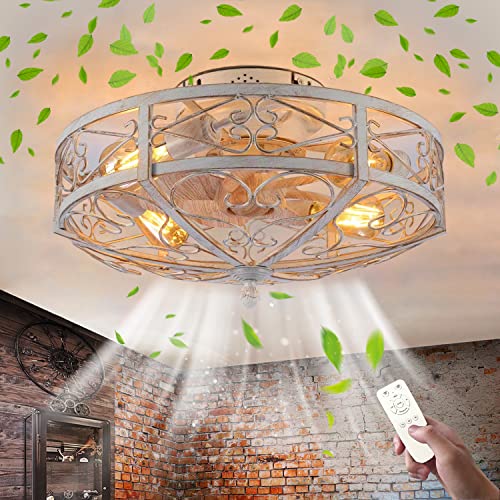 Ventilador de Techo con Luz y Mando a Distancia Silencioso Lámpara de Techo E27 Retro Jaula de metal Ventilador de iluminación Industrial Vintage candelabro para Dormitorio Sala de Estar Restaurante