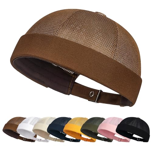 Enwokran Bonnet Docker Été Maille sans Bord Visiere Casquette Skullcap Travailleur Chapeau Fashion Réglable Casquette de Marinrier Roulé Cuff Retro Beanie...