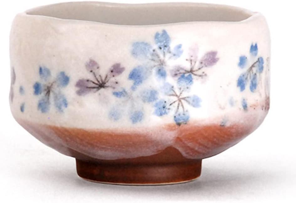 Happy Sales HSMB-BLFW4, Authentic Japanese Traditional Tea Ceremony Matcha Bowl Chawan Handcrafted in Japan, Blue Purple Cherry Blossom