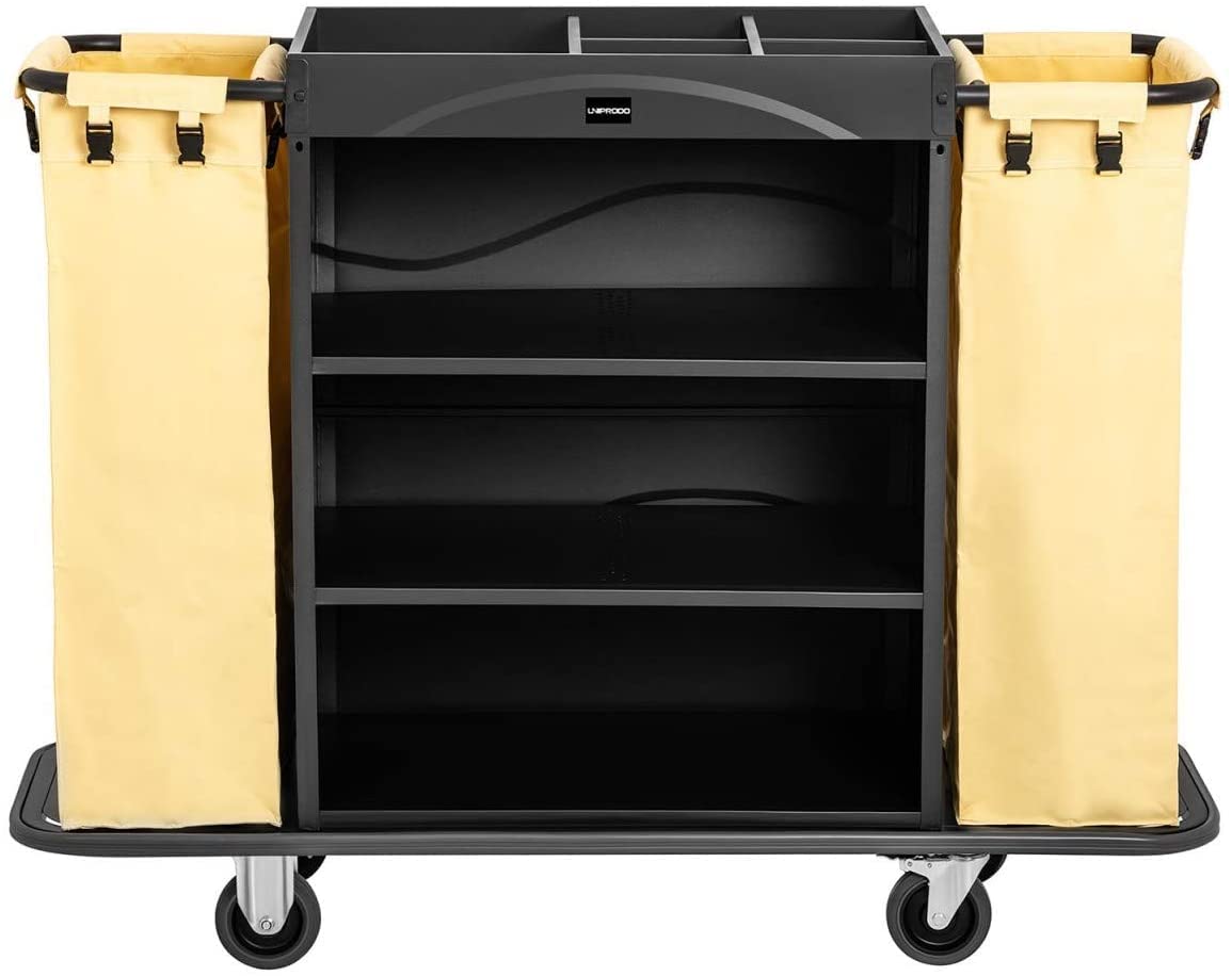 Carrito De Servicio para Hotel Carro Camarera UNICLEAN 142B (Ruedas de TPR, Capacidad de Carga: 150 kg, 2 Bolsas)