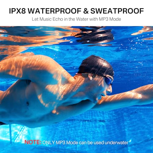 GenXenon Bone Conduction Bluetooth 5.3 Wireless Headphones Open Ear IPX8 Waterproof Earbuds for Swimming with Mic Built-in 32G MP3 Underwater Sport Headset for Running, Cycling, Driving (Black red)