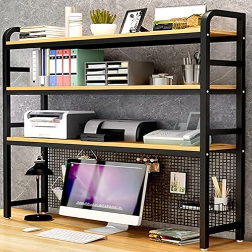 Schreibtisch-Bücherregal, Schreibtisch-Bücherregal für Computertisch – verstellbares Bücherregal aus Holz und Metall, Schreibtisch-Aufbewahrungsorganisator, Ausstellungsregal, Büro