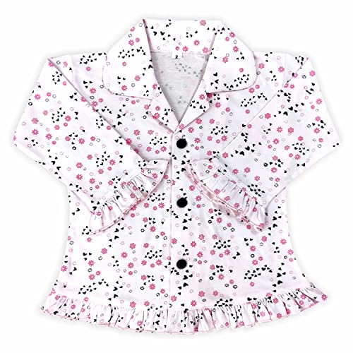 Image of superminis Hosiery Cotton Night Suit with Frill - Full Sleeves, Collared Neck, Sleep Wear for Girls, Kids