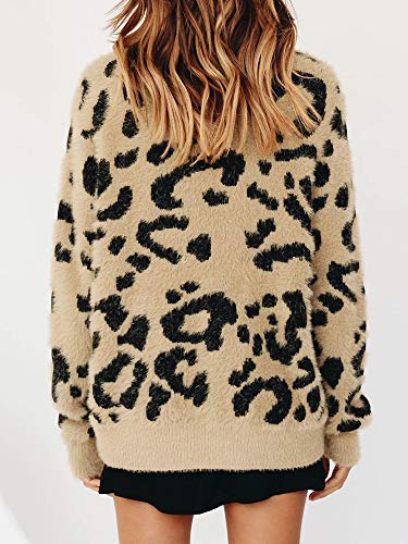 Saodimallsu Womens Leopard Crewneck Sweater Oversized Casual Loose Basic Sherpa Pullover Knit Jumper thumb #1