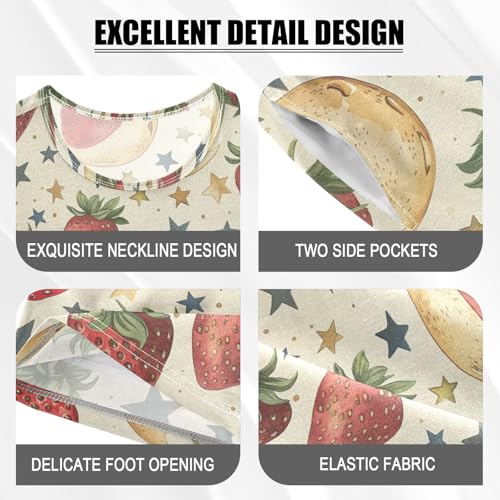 ALAZA Strawberry Moon Stars Pajama Set Short Sleeve Sleepwear Soft Lounge Nightwear4