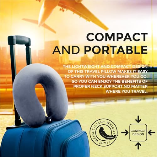 Image of Memoir Memory Foam U-Neck Travel Pillow - Grey | Neck Support | Round Shape | Soft Velvet Cover | Men & Women