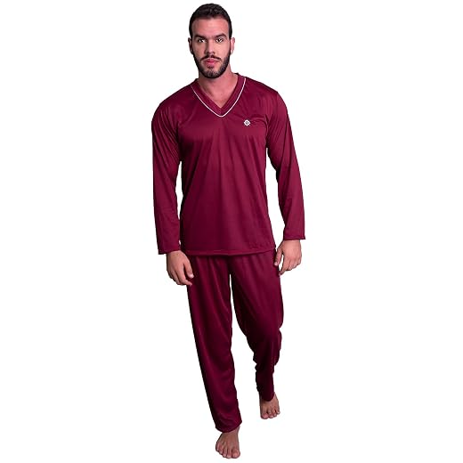 Pijama Masculino Adulto de Inverno Manga Longa Calça Comprida Homem em Malha Lisa Pijama MVB Modas Longo Adulto Masculino Manga Comprida E Calça