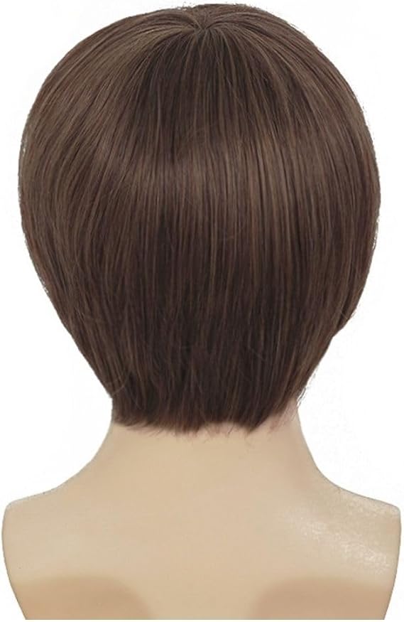 Brown Short Wigs for Men Middle Part Straight Hair Wig Synthetic Fiber Daily Wig