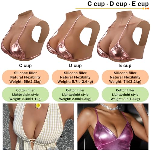 Silicone Breastplate for Crossdressers Drag Queens - Warm Brown Color, Full Cup Sizes C/D/E/G/K/Z4