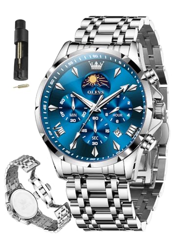 Image of OLEVS Watches for Men Analog Quartz Original Branded Mens Watch Chronograph Stainless Steel Chain 3ATM Waterproof Wrist Watch for Men
