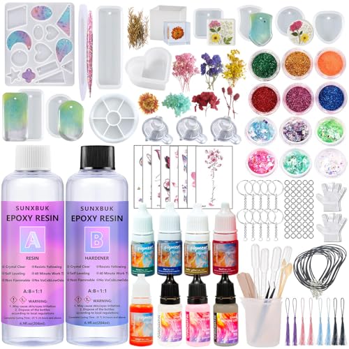 Resina Epoxi Kit,2 Partes 408ml 1: 1 Kit,resina epoxi transparente,Accesorios para kits DIY,Regalos para Fiestas,Decoraciones Artesanales,Ideal para Hacer llaveros, Collares y Pequeños Adornos DIY