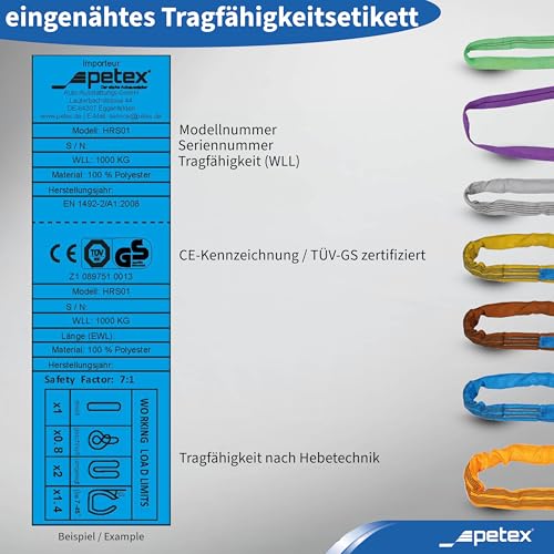 PETEX Rundschlinge, WLL Tragkraft: 3000 kg, Länge 1,5 m, Umfang 3 m, nach DIN EN 1492-2, Gelb