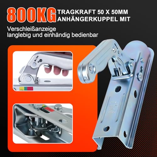DrivGeny Zugkugelkupplung 800KG 50mm Vierkant Zugmaul Universal Anhängerkupplung mit Sicherheitsverriegelung, rostfest, geeignet für PKW, SUV, Wohnmobile und Anhänger