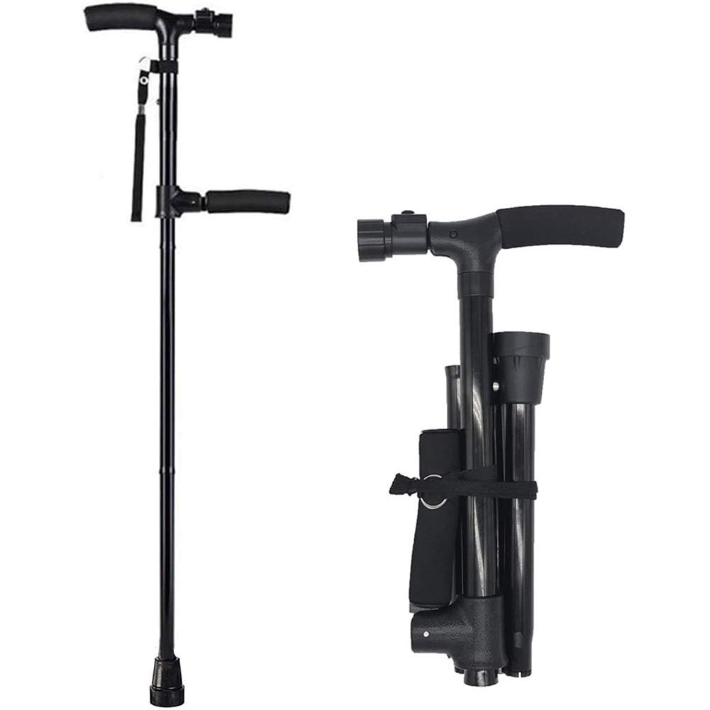 Bastón Plegable con luz LED para Hombres y Mujeres, bastón Plegable de Altura Ajustable para Personas Mayores con luz con Mango Lateral, Plegable y portátil (Negro 83) Star of Light