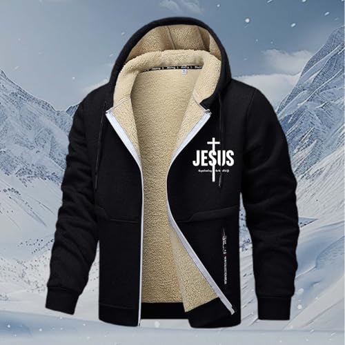 Men Jesus Hoodie Zip Up Sherpa Lined Plus Size Graphic Christian Faith Outdoor Athletic Thermal Jacket with Pockets2