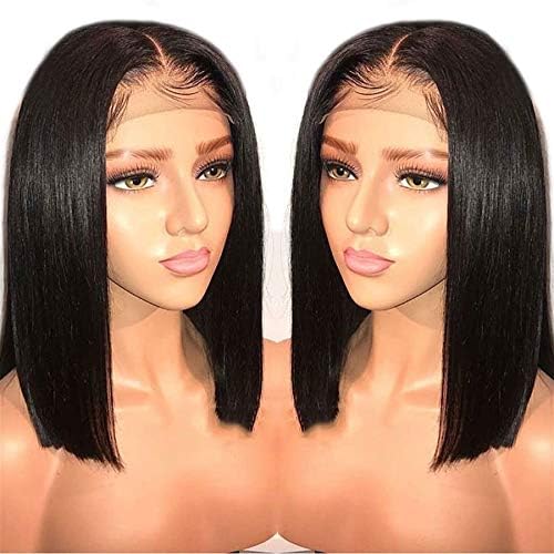 LIAZAHAIR 13x6 Deep Part Short Bob Lace Front Wigs Human Hair Pre Plucked Full End 150 Density Brazilian Straight Bob Wigs with Baby Hair for Women (12 Inch, Natural Color)