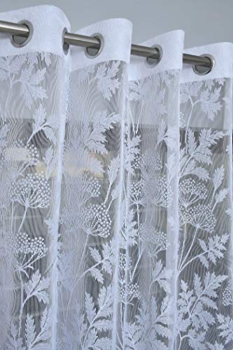 Image of Honger Polyester Floral Design Heavy Net Tissue Curtains for Living Room Use Pack of 2 Curtains for (Size 4 x 5 Feet Window Curtains, White Colour)