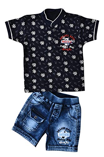 Image of Boys Cotton T-Shirt & Denim Short Dress (6 Months - 5 Years)