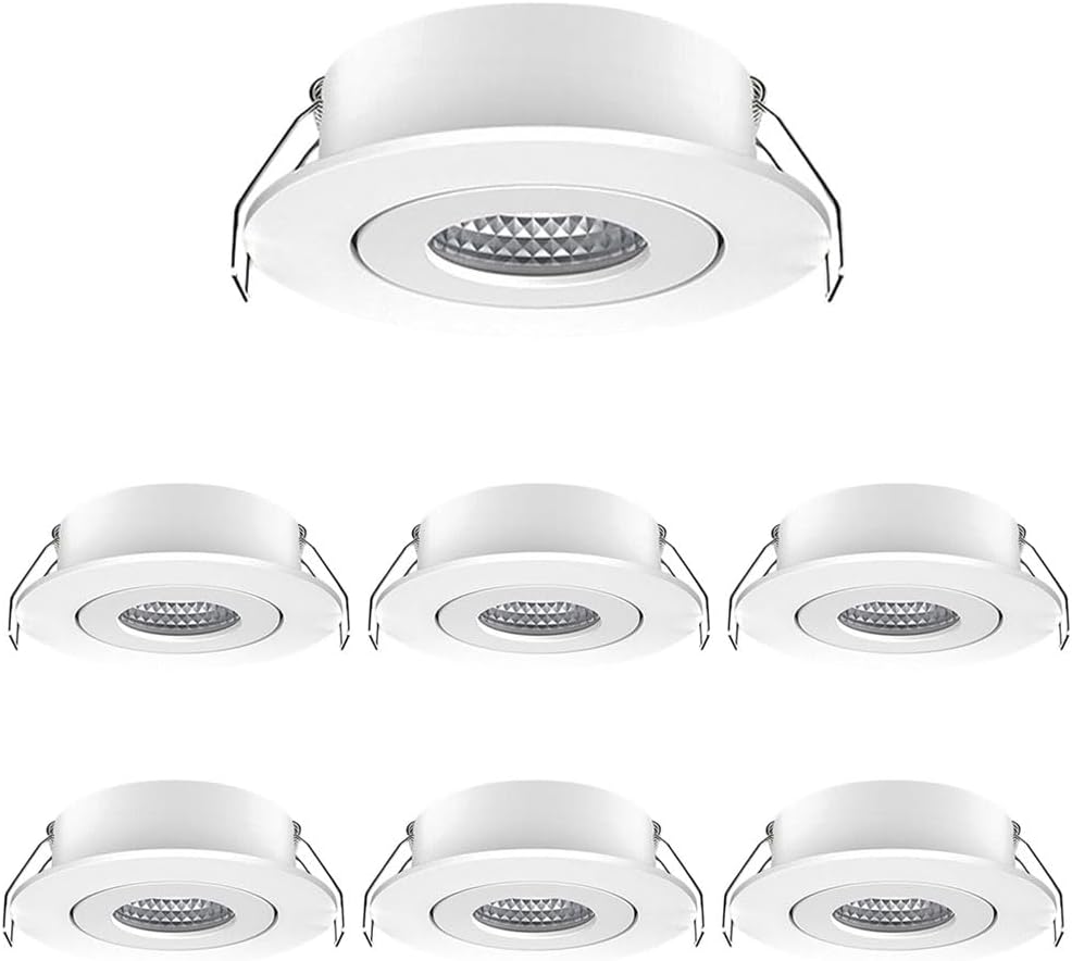30° Rotation Downlight, Ultra-Thin Ceiling Spotlight, 5W LED Recessed Spot Lighting, 3 Color Mode Accent Lamp, Ceiling Spotlights for Bookshelf Bedside Wine Cabinet Wardrobe 7 Pcs