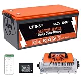 CHINS 48V 100AH Lithium Golf Cart Batteries, Includes 18A Charger, Monitor
