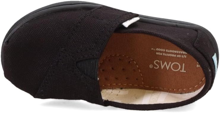 TOMS Tiny Classic Black Canvas Alpargata, Black, 6