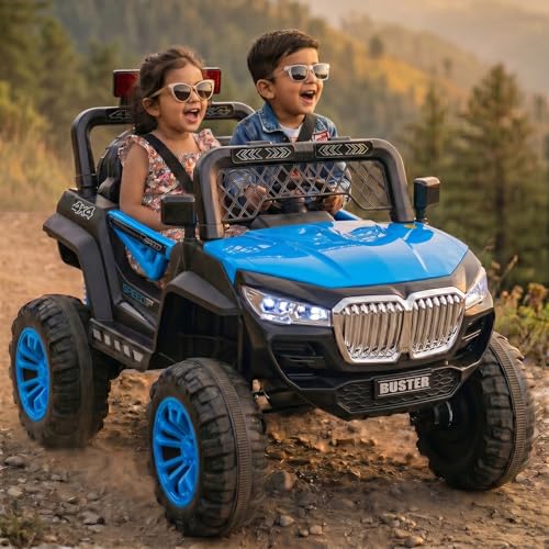 Image of Toyzone Buster Electric Jeep (Blue) | 12V Rechargeable Ride on with 8Ah Battery | Music Player with BT, USB & AUX | Smooth Acceleration | 6M Battery Warranty | Age 3-12 Years, Upto 50 kg