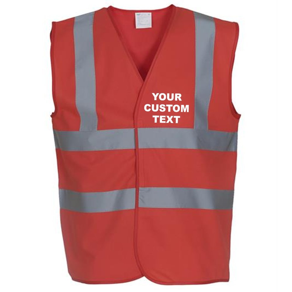 (5XL) YK001 Personalised Hi-vis 2-band-and-braces waistcoat, CUSTOM TEXT Hi vis vests RED FRONT print 5XL
