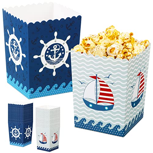 HooLing 48 Pieces Sailor Popcorn Boxes Cruise Nautical Theme Party Decorations Nautical Popcorn Treat Boxes Paper Gifts Anchor Nautical Ocean Party Favors for Birthday Summer Party Supplies