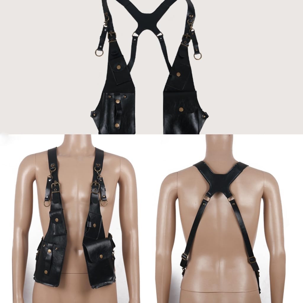 PU Leather Shoulder Harness Bag for Men Women Phone Wallet Case Underarm Strap Wallet Double Shoulder Holsters Pouch Black image 4 of 9 B0D8TBSG89