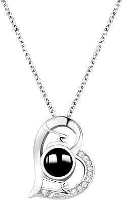 Custom Photo Projection Necklace with Picture Inside I Love You Necklace 100 Languages Personalized Heart Memorial Gift for Women