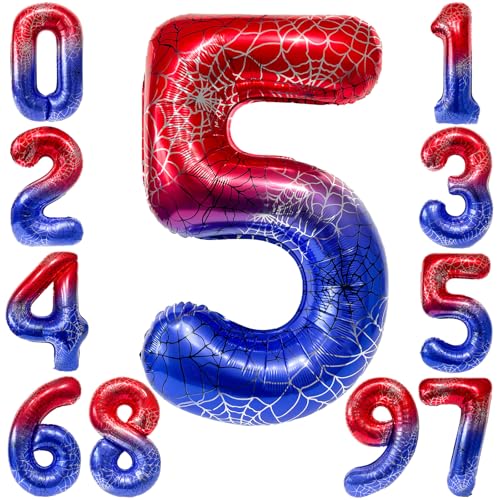 Koboko Spider Geburtstagsdeko 5 Jahre Junge, 40 Zoll Spider Luftballon 5 Geburtstag Junge, 101 cm Spidey Folienballon 5 Luftballons Zahl, Spider Deko Ballons Geburtstag 5 Jahre Jungen Superhelden Deko