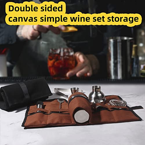 Jaugufiy Canvas Bartender Bag Travel Bartender Kit Bag Bar Kit Bag Professional Bartender Roll Strap Mixology Bartender Kit Cocktail Set Bag Bar Tools Carry Bag (Black) #TOP4