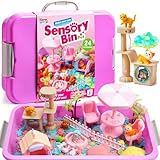 Klever Kits Cute Pet Sensory Bin for Toddlers with Glow in The Dark Stones, Sandbox with Lid Dual-Color Sand, Preschool Learning Activities Gifts for Boys Girls Age 3+