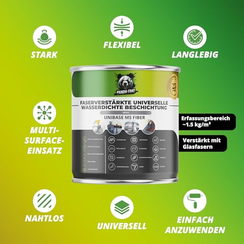 PandaCoat Glasfaserverstärkte Wasserdicht Dichtmasse - Flüssigkunststoff, UV-beständige Dachrinne Abdichten Faserdichtmasse - Balkone, Beton, Holz, Kunsts - Dach & Wohnwagen Abdichtung (1 kg)