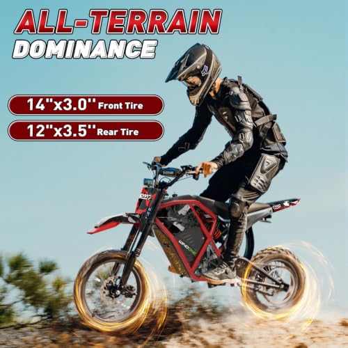 Image of Windone RM7 Electric Dirt Bike for Teens & Adults, 48V 22.5Ah, 37MPH & 45-Mile Electric Motorcycle, 2200W Ebike, 14 inch /12 inch Off-Road Tire E-Bike, Dual Hydraulic Brakes, Full Suspension, Fit Age 13+